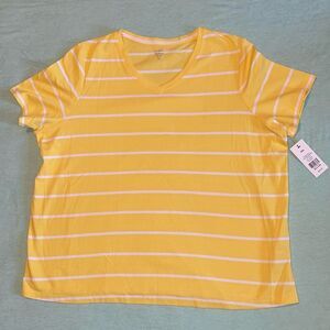Kim Rogers XXL yellow and white stripe v-neck Perfectly Soft top New with tag
